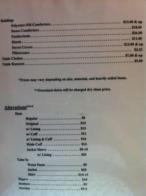 Price list