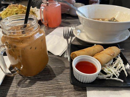 Thai Iced Tea, Strawberry Lemonade, Egg Rolls, Hot & Sour Soup