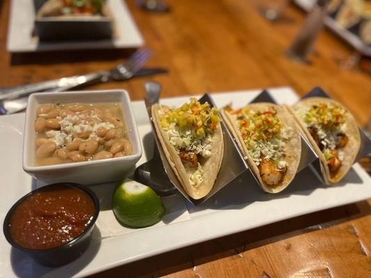 Blackened fish tacos with beans