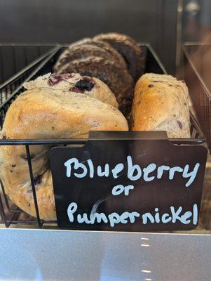 Blueberry and Pumpernickel bagels - both vegan!