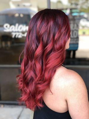 Beautiful red balayage done by Sandi Adams