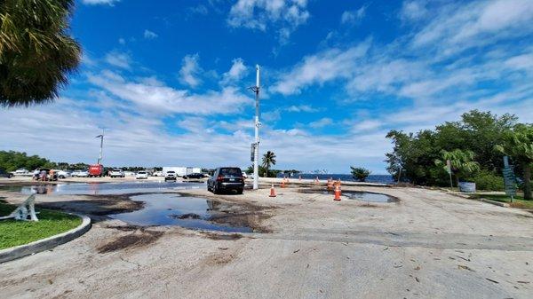 High tide in the parking lot going down