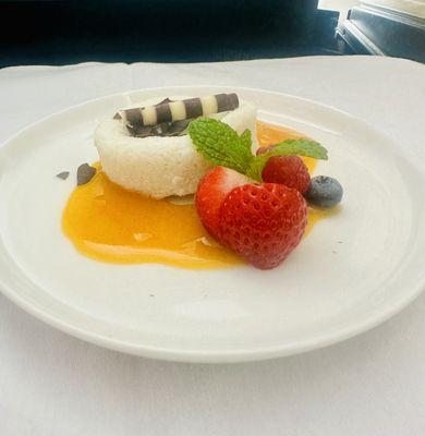 Coconut dessert over mango purée