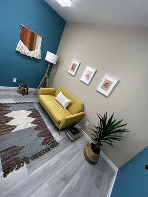 Sensory soothing, adult friendly, talk therapy rooms ideal for a calming environment