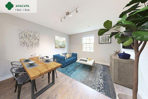 Anacapa - living room and dining area at Mission Hills Apartment Homes