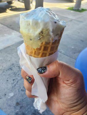 Pistachio gelato topped with almond joy gelato- yes, tastes like an almond joy bar.