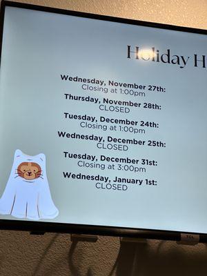 2024 Holiday Hours