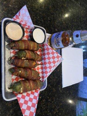 Bacon wrapped jalapeño poppers! Fresh and delish!