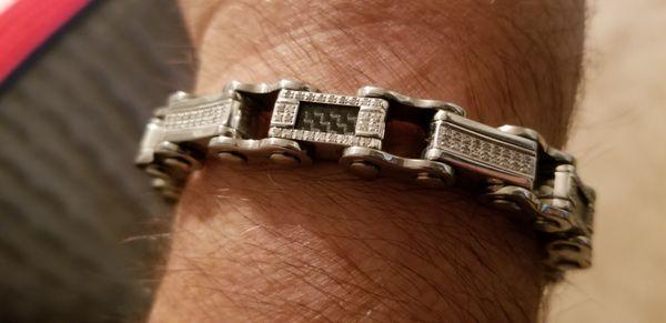 Mans bracelet ....silver with white and black diamonds