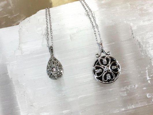 Vintage inspired Sterling Silver and Diamond necklaces