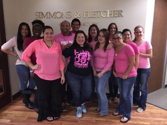 Our staff wearing pink in support of breast cancer awareness.