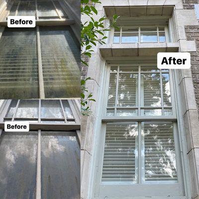 Window glass restoration requires skillful and tedious work.