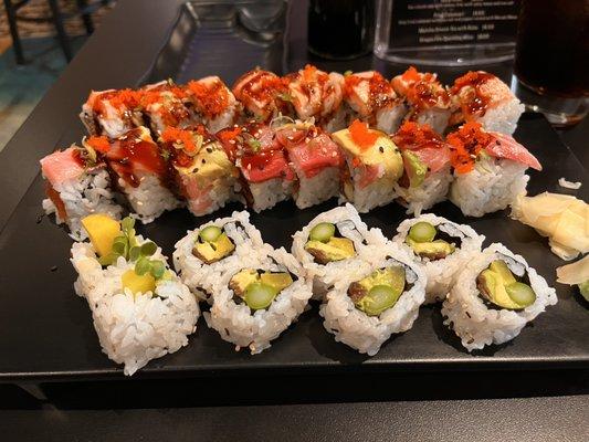 Veggie Roll, Godzilla Roll, and the seasonal special in the back.