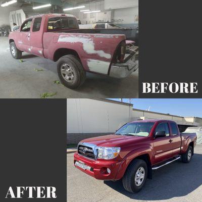 Before & After images of the driver side of the 2005 Toyota Tacoma.