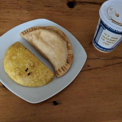 Coffee and cheese empanada & carne empanada