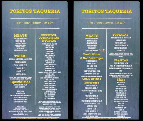 Toritos Taqueria's menu