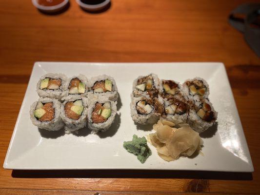 Alaskan roll and Onagi Mahi roll