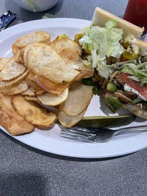 Hot Veggie Deluxe add lettuce tomato and Chip Fries