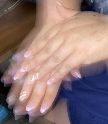 Acrylic nails with purple gel nail polish and accent nail. $55