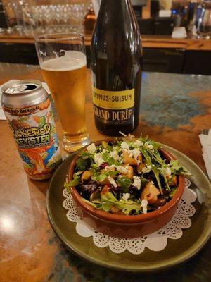 Side salad and a sour beer