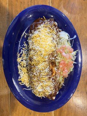 Marty Sanchez links de Santa Fe.  Beef burrito with smothered with Christmas chile.