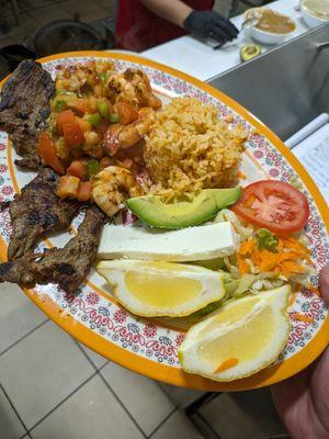 Carne Asada with grill shrimp.