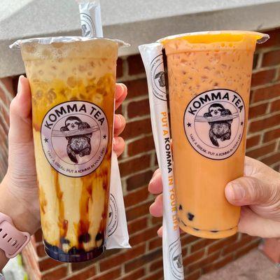 Brown Sugar Milk Tea with Honey Boba, Classic Thai Tea with Honey Boba