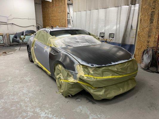 2015 Scion FRS hood, 2 fenders, front bumper, and right door repainted.