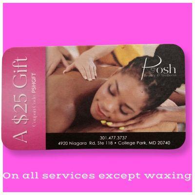 A gift for you! $25 Gift card for all new clients except waxing.