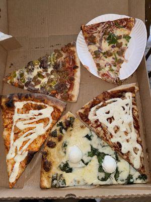 Clockwise: Chitown, New Yorker, BBQ Chicken, Garlic White, Buffalo Chicken