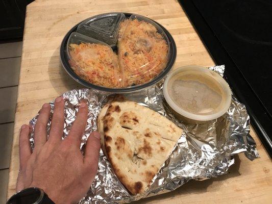 3 entree Combo with Daal Lentils, Veg Spinach Potato, and chicken Chicken Biryani