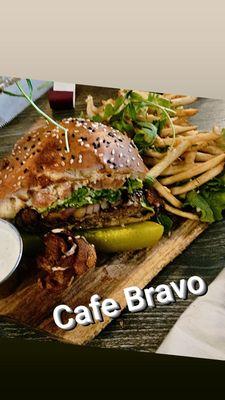 Burger and truffle garlic fries.