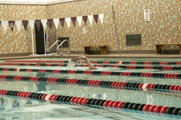 Swimmers reserve a lane for lap-swimming to ensure proper social distancing.