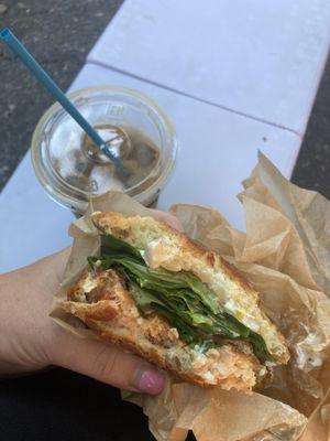 Fish Cake Sandwich Iced coffee