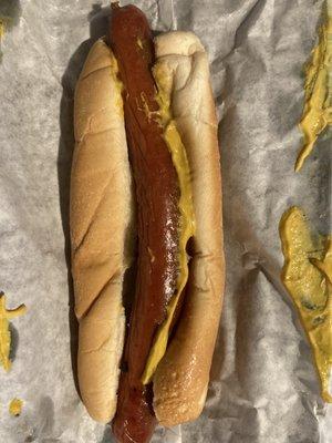 Beef hotdog with mustard