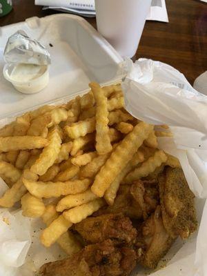 Lemon honey wings and fries