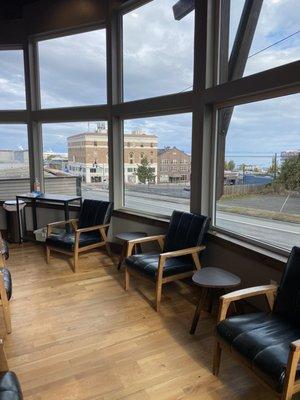 Upstairs seating area with a view of the northern coast and Canada. Perfect, relaxing spot to do some reading