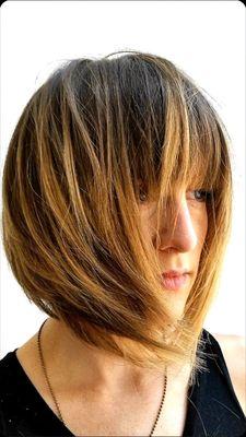 Modern Textured Bob with Bangs on 3a-b straight /wavy texture