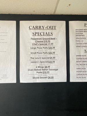 Updated carry out menu & specials