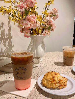 Valentine's day latte and cheddar biscuit