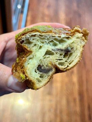 Inside the delectable Pistachio Croissant (mine got a little smushed in the commute, but I was delighted by the cream inside)