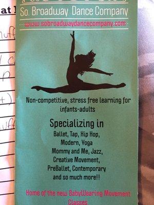 This is the brochure for this very wonderful dance studio in Nyack New York.