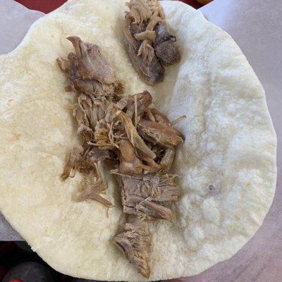 Fresh flour tortilla and carnitas!