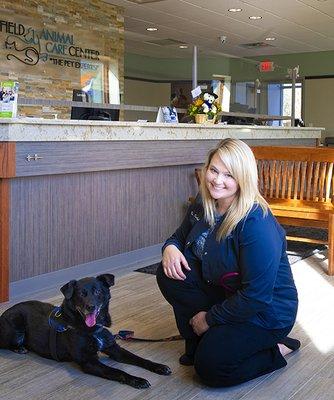 Dr. Kaitlyn Zebold and one of her dogs, Payton.