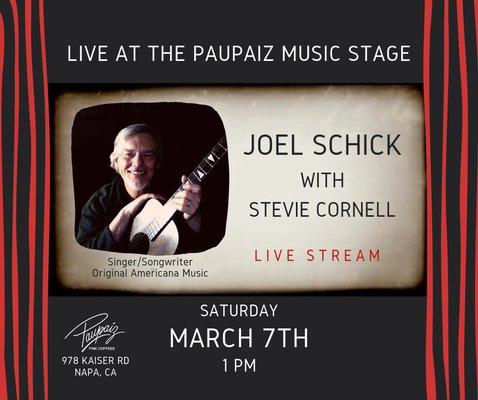 Joel Schick with Stevie Cornell live at The Paupaiz Music Stage Saturday March 7th @1pm