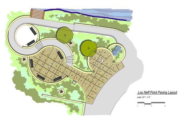 Architectural rendering of the 2006 restoration layout, with grids for where the commemorative bricks are placed.