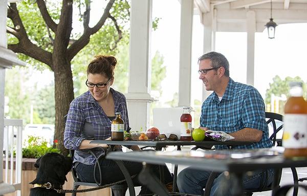 Grab a bite on the covered patio, it's dog friendly and has wifi