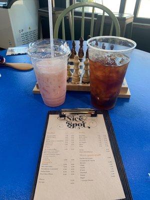 Huckleberry Italian soda and cold brew coffee.