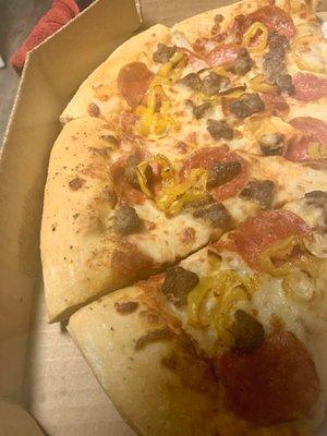 Pepperoni, Beef, and Banana Pepper Pizza