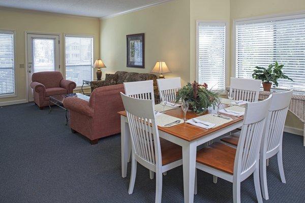 Dining area and living room for 2-bedroom unit.